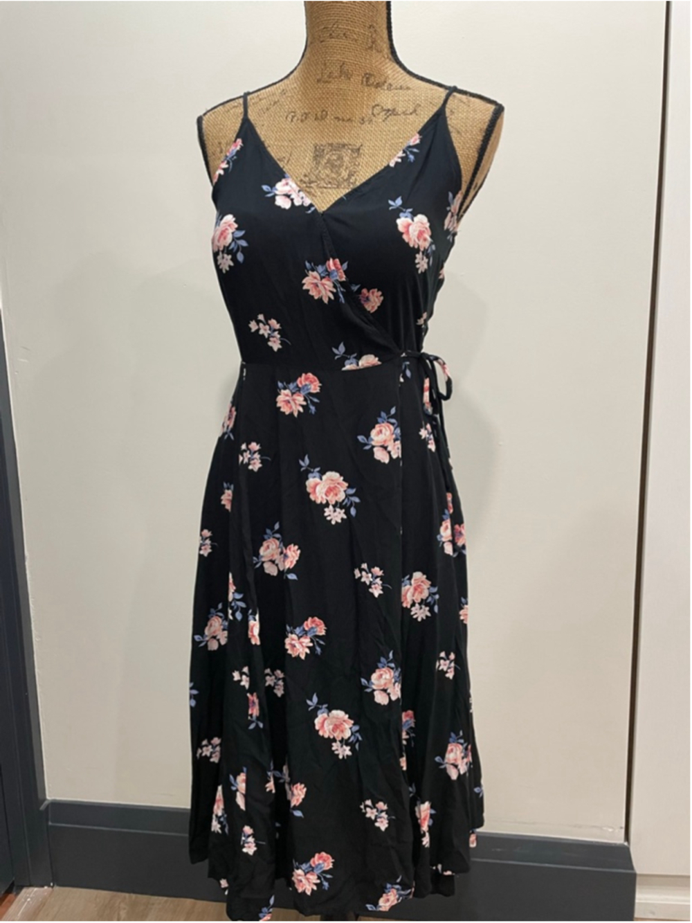 Abercrombie & Fitch Black Floral Midi Wrap Dress S Dark Fairy Romantic